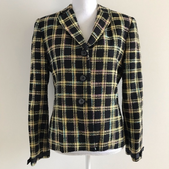 Requirements Jackets & Blazers - Requirements Blazer Jacket Black Yellow Plaid 8